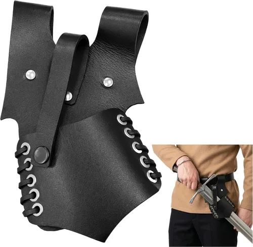 Vista 14 de Cinturón medieval con vaina para espada aventurero con soporte de cuero para espada universal, espada larga, cutlass