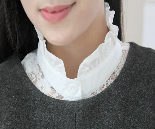 Vista 5 de Camisa de mujer con cuello falso de encaje y media camisa desmontable de cuello sintético con nudo de algodón