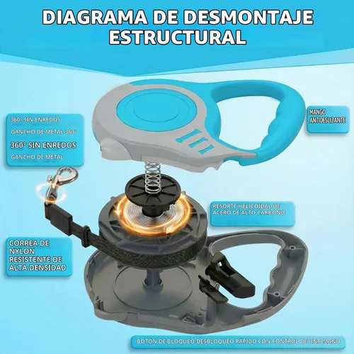 Vista 4 de Correa retráctil para perros ligera de 10/16 pies con mango antideslizante, para perros pequeños y cachorros (Gris Azul, 10 pies)