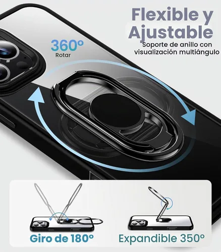 Vista 3 de Shields Up Funda para iPhone 16 Pro Max con Soporte, Funda Transparente para Teléfono con Soporte de Doble Anillo [Ajustable y Plegable] Cubierta