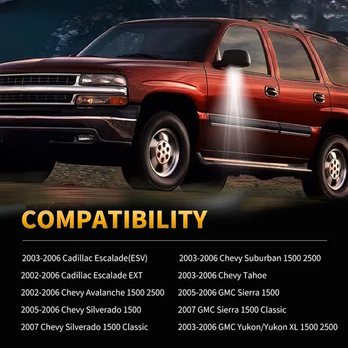 Vista 6 de Luces LED para espejos de charco para Chevy Silverado 1500 Classic Avalanche 1500 2500 GMC Sierra 1500 Classic Cadillac Escalade/Escalade ESV EXT