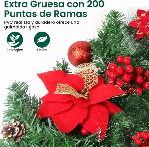 Vista 5 de Guirnalda de Navidad con Luces, Guirnalda Iluminada de Navidad de 2.74 m con 30 LED, Guirnalda Preiluminada Operada con Pilas, Guirnalda de Navidad