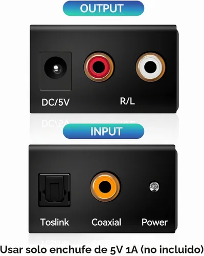 Vista 3 de Adaptador de convertidor de audio estéreo analógico coaxial óptico digital a analógico con cable óptico RCA, adaptador no incluido