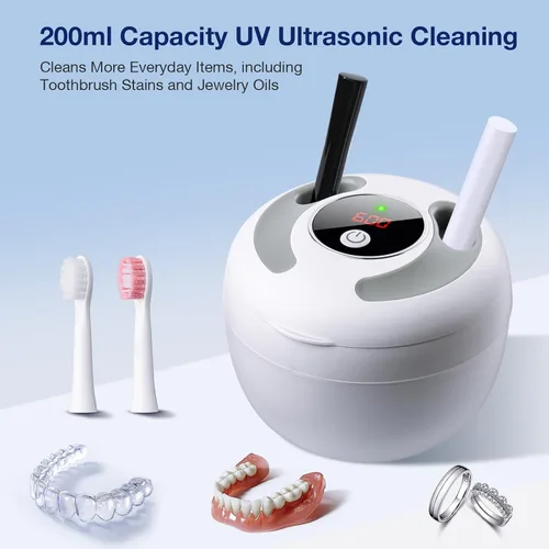 Vista 3 de Máquina limpiadora ultrasónica de retenedores de 45 kHz Limpieza de retenedores 200ML Limpiador dental 4 modos de limpieza con temporizador digital