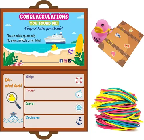Vista 7 de Patos de goma de crucero para crucero, tarjeta de juegos de patitos, 20 patos de goma, 20 etiquetas de pato, 20 bandas de goma, 3 x 4.7 pulgadas