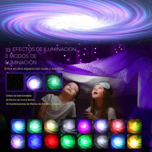 Vista 3 de Proyector de luz Aurora de galaxia norte con 33 efectos de luz, luces nocturnas LED, proyector de estrellas para lámpara de nebulosa del dormitorio