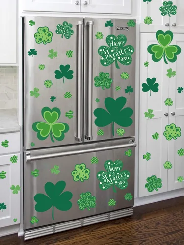 Vista 7 de CAVLA Decoración de trébol para ventana del día de San Patricio, 8 hojas de trébol grande del día de San Patricio, calcomanías estáticas