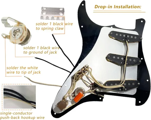 Vista 6 de Juego de pastilla de bobina simple con cable precableado, estilo vintage de los años 50, para guitarras estilo Strat, conmutación de 7 vías