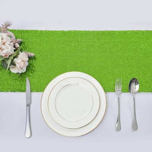 Vista 2 de Pufogu - Camino de mesa de lentejuelas brillantes de 12 x 72 pulgadas para fiestas de cumpleaños, decoración de bodas, despedidas de soltera