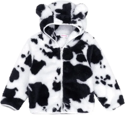 Vista 8 de Chaqueta con capucha de forro polar con cremallera para niñas y niños pequeños, abrigo de osito cálido de invierno Negro