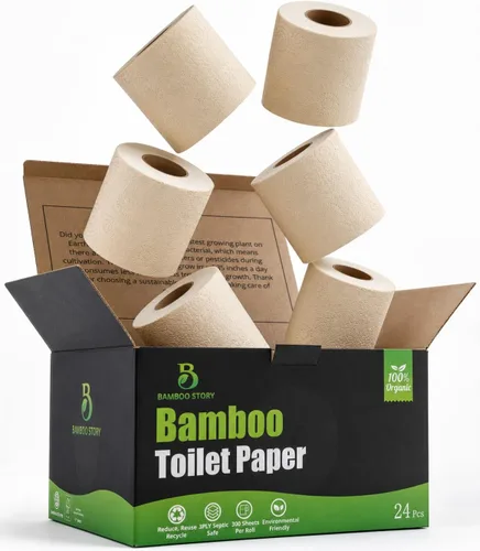 Vista 11 de Bamboo Story, Papel higiénico de bambú sin blanquear, 12 rollos, 3 capas y 300 hojas de papel higiénico de bambú, certificado FSC, biodegradable