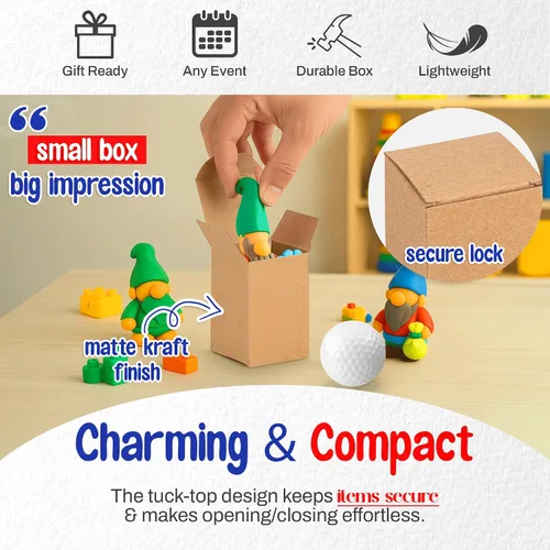 Vista 3 de MT Products Tuck Top - Caja de regalo pequeña de cartón kraft de 2 x 2 x 3 pulgadas, cajas de regalo con tapas, paquete de 30