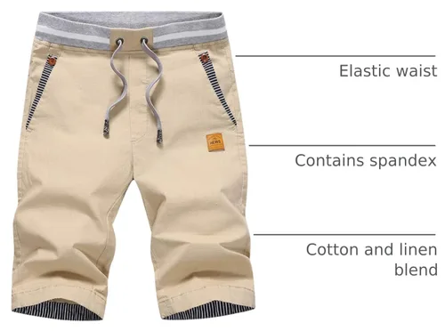 Vista 31 de JustSun Pantalones cortos para hombre, estilo casual, de algodón, con cintura elástica y bolsillos Negro