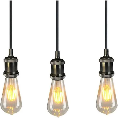 Vista 3 de Kit de luz colgante vintage estilo industrial retro moderno E27 Base lámpara titular de tela cable de techo rosa colgante cable luz conjunto Negro