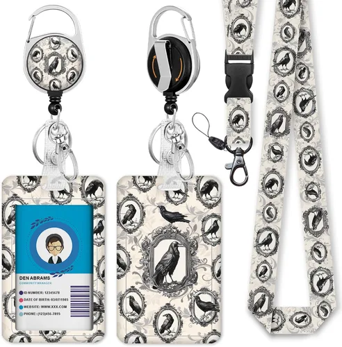 Vista 14 de Cordones negros para insignias de identificación, soporte retráctil para insignias de trabajo, cordón con soporte para tarjeta de crucero, llavero