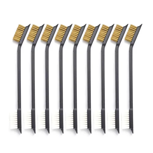 Vista 15 de Paquete de 10 cepillos de limpieza multiusos de doble punta para pistolas de 7 pulgadas, cepillos de cerdas de nailon de acero y latón (5 tipos)
