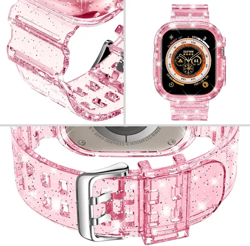 Vista 30 de DABAOZA - Correa transparente compatible con Apple Watch con estuche protector, correa deportiva de TPU con brillo para mujeres y hombres