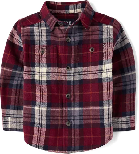Vista 20 de The Children's Place - Camisa de franela a cuadros con mangas largas y botones para bebés y niños pequeños