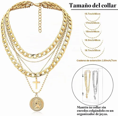 Vista 2 de Collares de capas de oro para mujer, gargantilla gruesa, cadena de eslabones, moneda retro de moda, colgante de 14K, collar hecho a mano, delicado