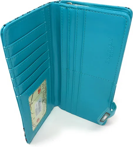 Vista 4 de Shag Wear Cartera grande de cuero vegano de jardín de sirena para mujer, 7 pulgadas, color verde azulado, verde azulado, Cartera con cremallera