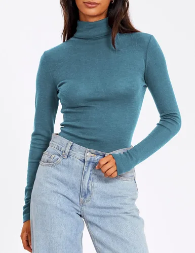 Vista 2 de Trendy Queen Camisas de manga larga con cuello alto para mujer, a la moda, básicas, ajustadas, suaves, térmicas, para otoño