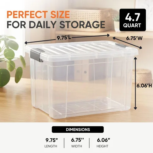 Vista 120 de Superio - Contenedores de almacenamiento de plástico transparente de 1.27 cuartos de galón con tapas, contenedores organizadores apilables, cajas
