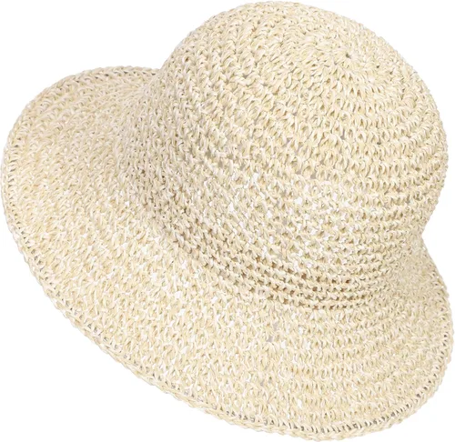 Vista 11 de Sombrero de sol para mujer, hecho a mano, cubo de paja de ganchillo para verano, plegable, gorra de viaje Beige