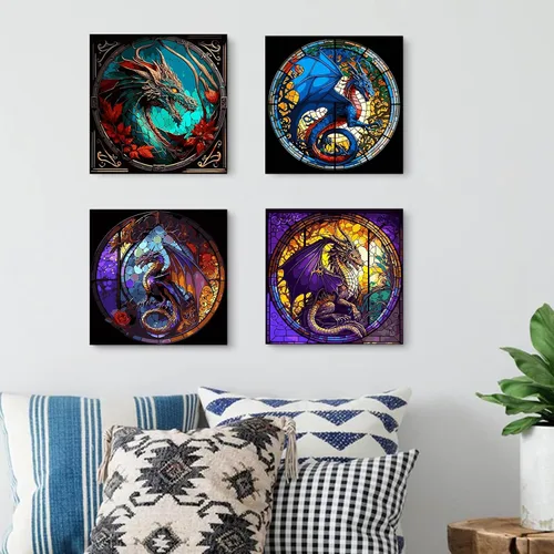 Vista 2 de KICHANG 4 paquetes de pintura por números para adultos, pintura al óleo acrílica de animales por números sobre lienzo, kits de pintura para adultos