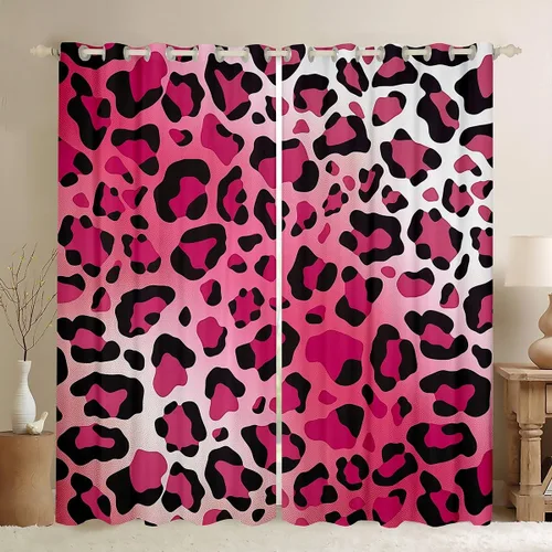 Vista 33 de Feelyou Purple Leopard Print Blackout Curtains Black Wild Safari Darkening Drapes for Bedroom Living Room Decor Cheetah Fur Wildlife Thermal