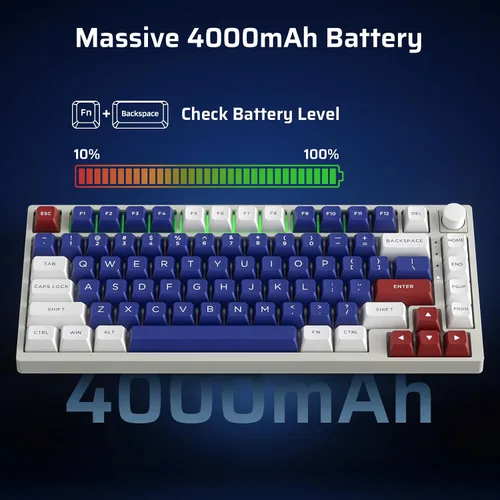Vista 7 de LTC Nimbleback NB831 Teclado mecánico inalámbrico 75% de 3 modos BT5.02.4GhzUSB-C con cable intercambiable en caliente, teclado compacto RGB de 81