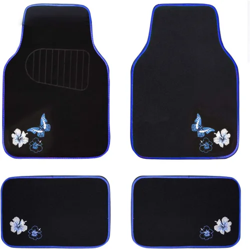 Vista 13 de CAR PASS Juego de fundas universales para asiento delantero de automóvil, diseño de flores bordadas, impermeables, fundas para volante, mariposa