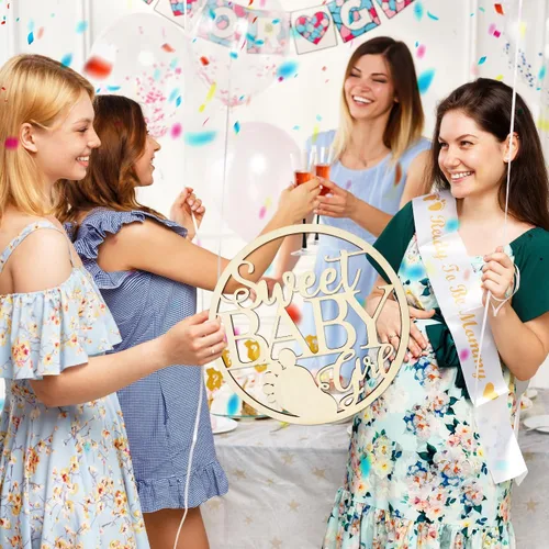 Vista 4 de Letrero de madera para niña con texto en inglés «Sweet Baby Girl», decoración para colgar en la pared para recién nacidos, revelación de género