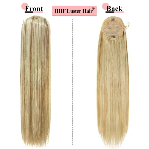 Vista 4 de BHF Extensiones de cola de caballo orgánicas de 32 pulgadas + 30 pulgadas, con cordón negro, extensiones de cabello extralargas con clip para mujer