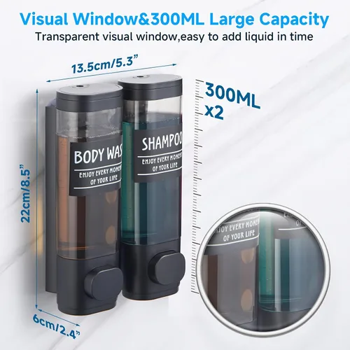 Vista 3 de Dispensador de champú y acondicionador, dispensador de ducha GlintGath de 2 cámaras sin taladro, dispensador de champú para ducha montado