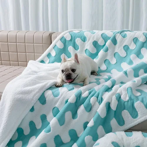 Vista 15 de Manta impermeable para mascotas, funda de cama para perro, sofá, elegante manta de jacquard para mascotas, para cachorros, gatos, lavable, Nube azul