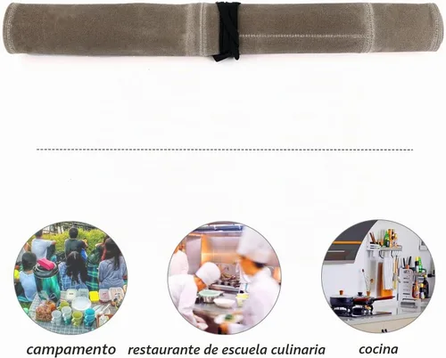 Vista 5 de HERSENT Funda enrollable para cuchillos de chef, lona encerada, soportes para cuchillos, protectores, herramientas de cocina para el hogar y 1. Caqui