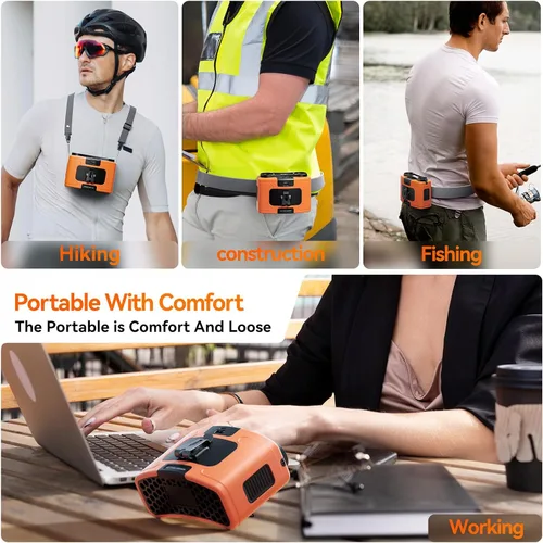 Vista 7 de Doublepow - Ventilador de cintura portátil de 10000 mAh, ventilador personal de doble cintura, cuello colgante de cinturón, doble motor de 20 horas