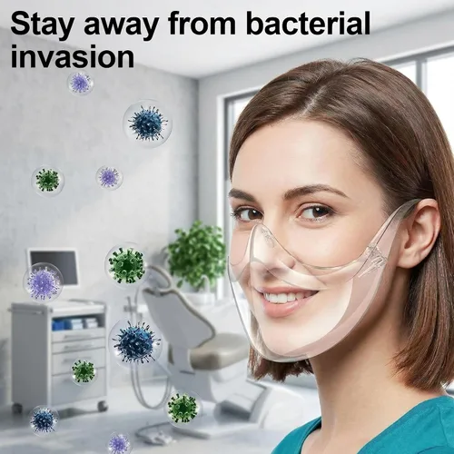 Vista 5 de Paquete de 3 protectores faciales, máscara de expresión visible transparente, ligera, antivaho transparente, de plástico, reutilizable, lavable