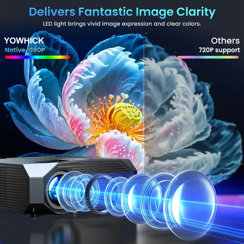 Vista 3 de [Compatible con Netflix/alto brillo] Proyector inteligente con WiFi 6 y Bluetooth 5.3, proyector de películas para exteriores 4K con Prime