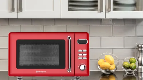 Vista 3 de Emerson MWR7020RD Horno Microondas Compacto Retro de Encimera con Control de Botones, Pantalla LED, 700W 5 Niveles de Potencia, 8 Menús Automáticos