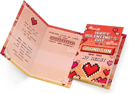 Vista 3 de Prime Greetings Tarjeta del día de San Valentín para nieto, hecha en Estados Unidos, ecológica, tarjeta gruesa con sobre de alta calidad de 5 x 7.75