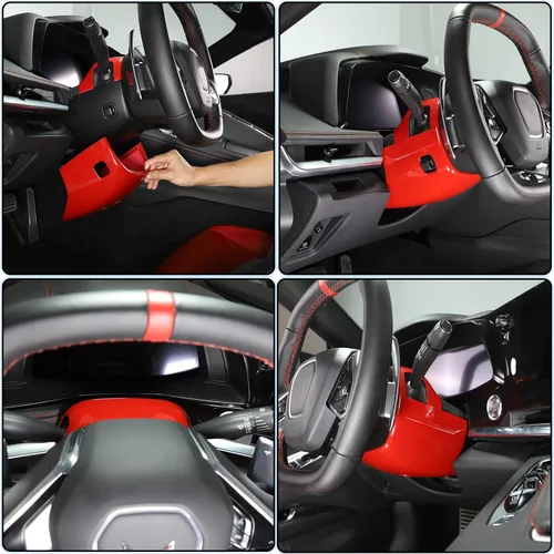Vista 4 de Cubierta inferior para base de volante compatible con Chevrolet Corvette C8 Stingray 2020-2023 ABS 2 piezas, accesorios de moldura