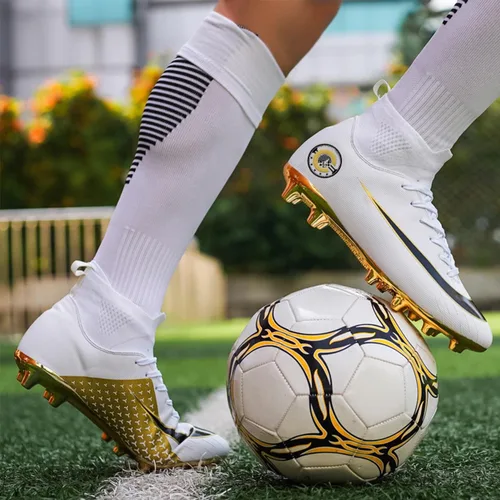 Vista 6 de Zapatos de fútbol para hombre, botas de fútbol profesionales de caña alta, transpirables, atléticas, para exteriores, interiores, césped, césped