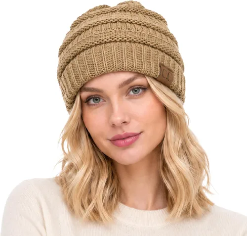 Vista 30 de CC Classic Winter Fall Trendy Chunky Stretchy Cable Knit Beanie Hat 2 tonos púrpura/azul marino