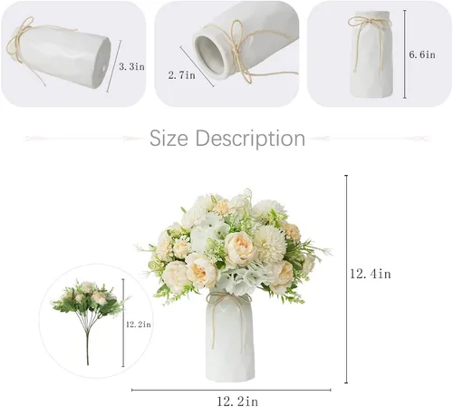 Vista 4 de LESING Peonía artificial con florero, ramos de flores de seda, hortensias falsas a granel para el hogar, centros de mesa, decoración de boda