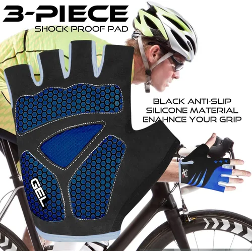 Vista 4 de BEAST RAGE Guantes de ciclismo de medio dedo para hombres y mujeres, guantes acolchados de gel, antideslizantes, absorben los golpes, levantamiento
