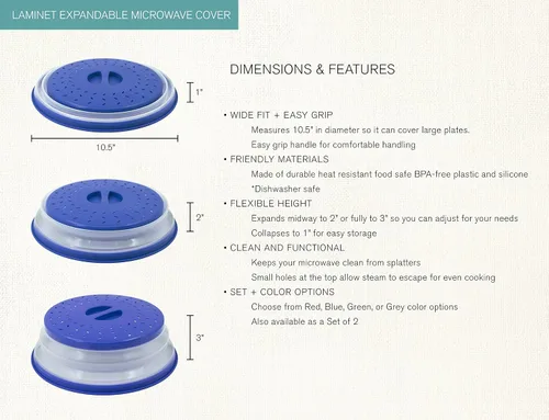 Vista 4 de LAMINET Cubierta extensible para tazón y plato para microondas (azul)