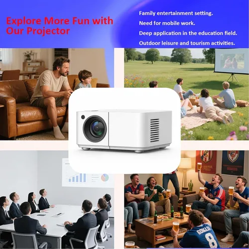 Vista 5 de Mini proyector con WiFi y Bluetooth【Keystone automático y enfoque eléctrico y giratorio】Proyector con soporte integrado Proyector Android adecuado