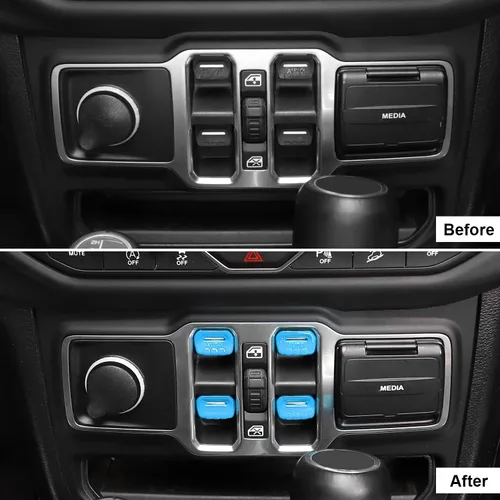 Vista 2 de Cherocar 4 piezas de cubierta de botón de interruptor de ventana Accesorios interiores para Jeep Wrangler JL JLU y Gladiator JT 2018-2026
