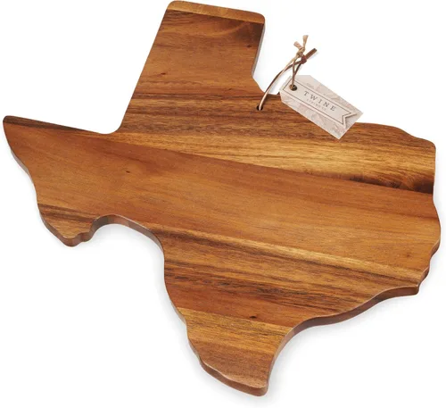 Vista 7 de Twine Texas-Shaped Acacia Wood Cheese Board - Durable Cheese, Charcuterie and Serving Platter with Hanging Loop, Perfect for Entertaining and